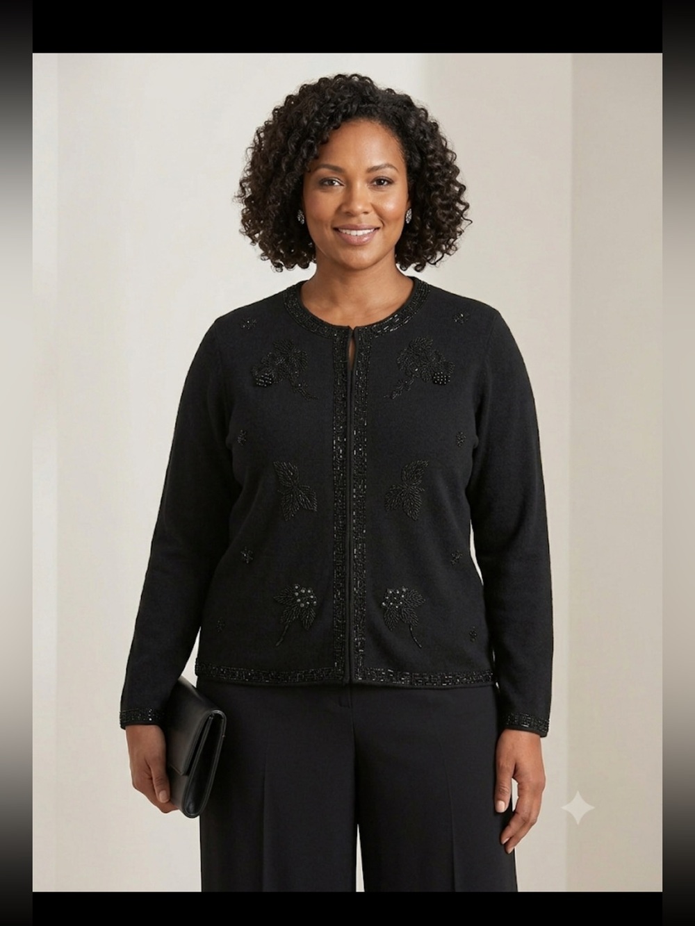 Josephine Chaus Woman Black Beaded Cardigan Sweater Size 1